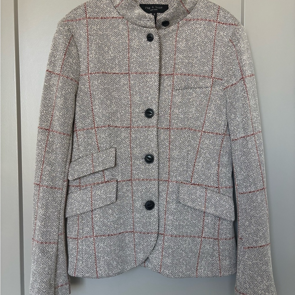 Rag & Bone Gray and Red Checkered Blazer